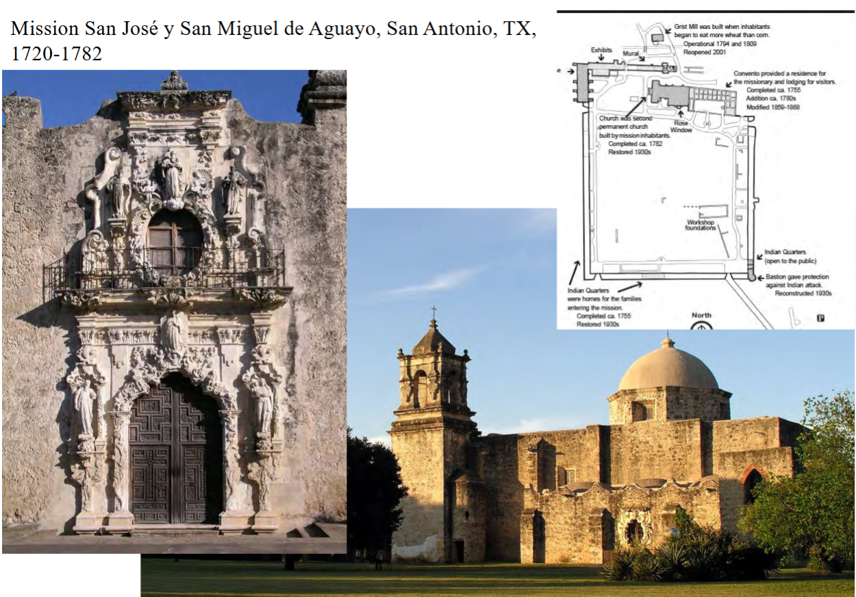 <p><span style="font-family: Aptos, sans-serif">How does the church design and decoration of the façade at Mission San José reflect Spanish colonial Baroque style?</span></p>