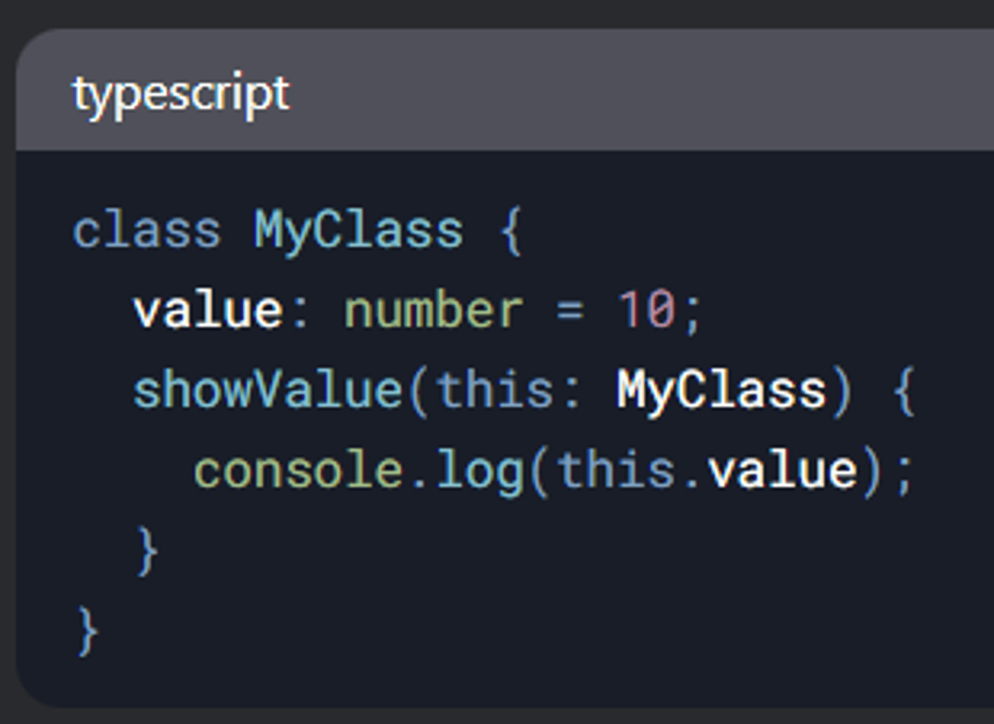 <p>this odnosi się do bieżącego kontekstu. W TypeScript można jawnie określić typ this</p>
