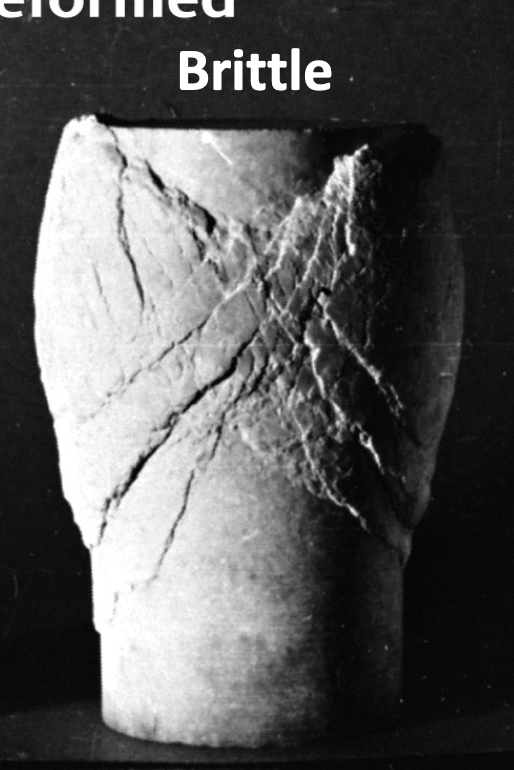 Brittle: rock fractures and breaks