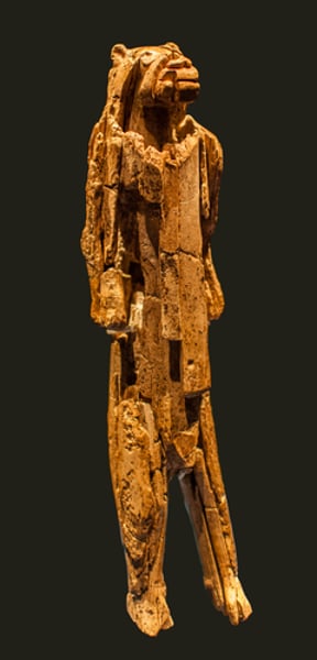 <p>Lion Headed Figure</p><p>Found in Germany</p><p>38000 BCE</p><p>Paleolithic</p><p>Carved from mammoth tusk</p><p>Earliest example of something we know is thought rather than seen - imagination</p>