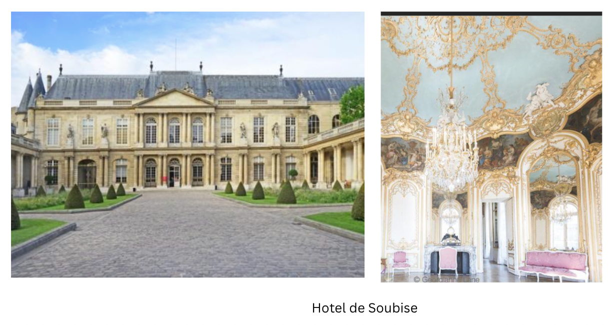 <p><strong>Hôtel de Soubise, Paris</strong></p><p>Designed by Germain Boffrand, with interiors by Charles-Joseph Natoire. Salon de la Princesse epitomizes Rococo—delicate stuccoes, pastel colors, curved lines.</p><p></p><p><strong><u>Molding</u></strong>: A long, narrow, decorative strip in relief; generally used to cover transitions between surfaces in aesthetically pleasing ways.</p>