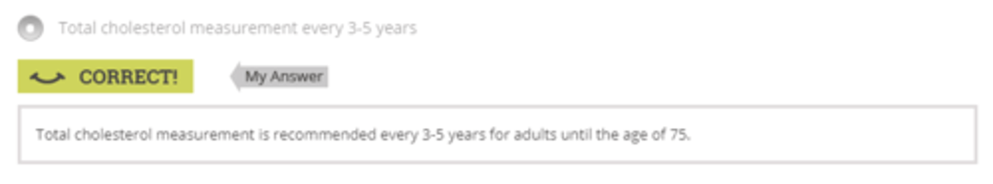 <p>Total cholesterol measurement every 3-5 years</p>