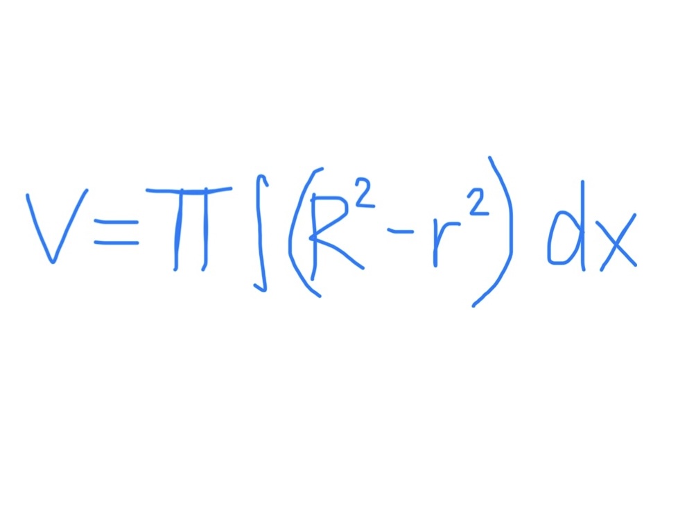 <p>perpendicular to axis of rev</p><ol><li><p>Draw graph</p></li><li><p>Draw slice perpendicular to axis of rev</p></li><li><p>Find thickness (if needed, convert equns wrt to x or y depending on thickness)</p></li><li><p>Find R (distance between axis of rev and farthest graph)</p></li><li><p>Find r (distance between axis of rev and closest graph)</p></li><li><p>Find points of intersection by setting eqns equal to each other</p></li></ol><ul><li><p>these are the integral bounds</p></li></ul><ol start="7"><li><p>Plug everything into formula</p></li></ol><p>Note that R and r with just be the line of the closest or farthest equation if the axis of revolution is just x/y axis or 0</p>