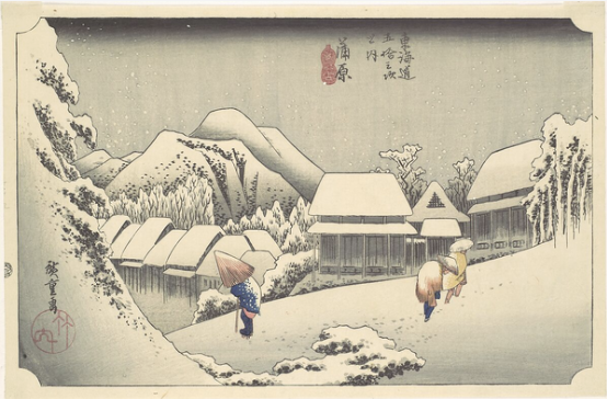<p>Evening Snow at Kanbara, from the series Fifty Three Stations of the Tokaido</p>