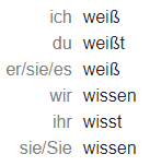 <p>wissen</p><p>habe gewusst</p>