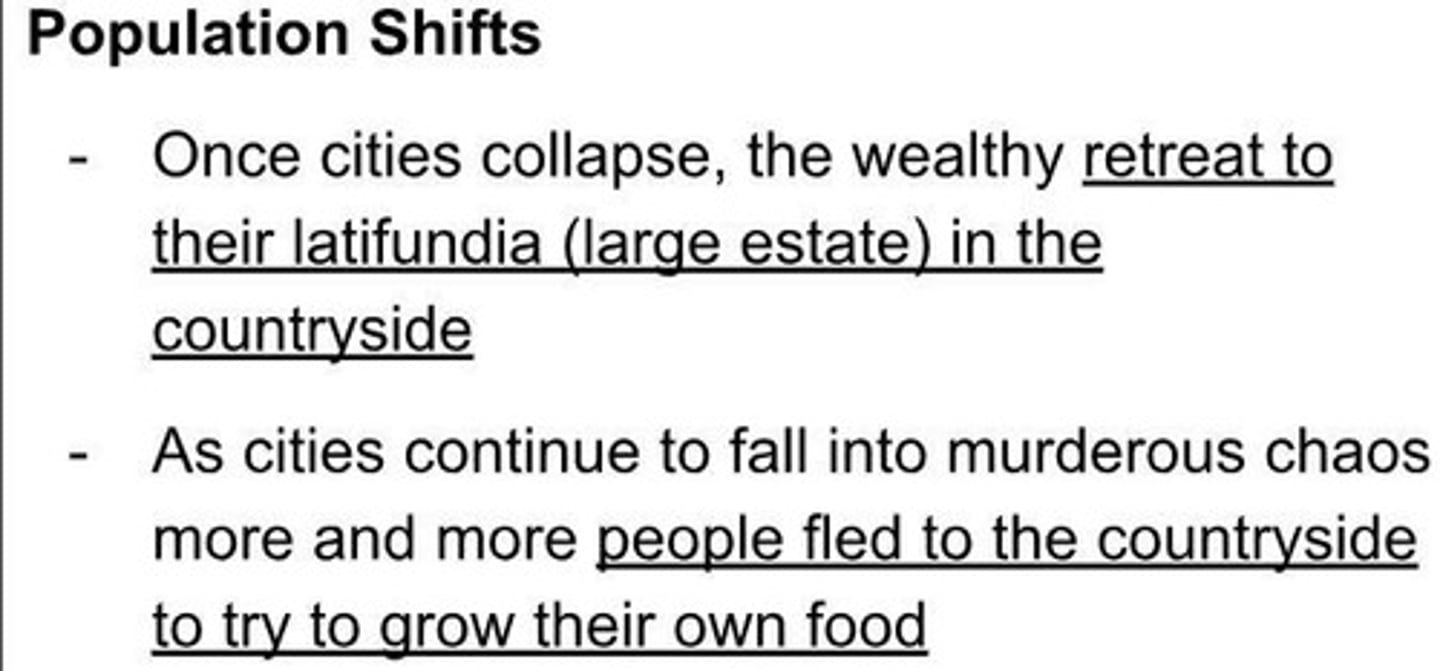 <p>Wealthy individuals retreated to their latifundia in the countryside, and many people fled to grow their own food.</p>
