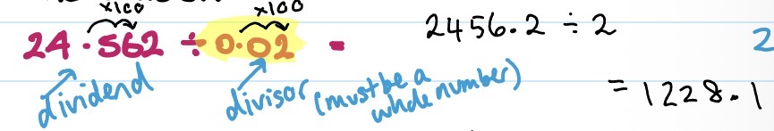 <p>Change the divisor to a whole number and and make that same change to the dividend.</p>