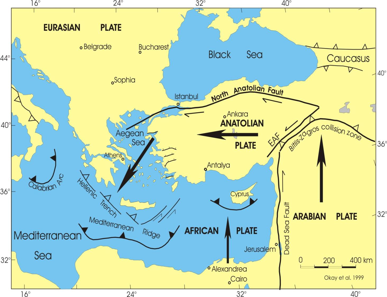 <p>Subducts as Anatolian plate "escapes" west</p>