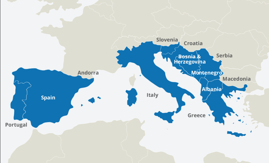 <p>Includes Italy, Greece, Portugal, and Spain</p>