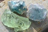 <p><span style="font-size: 12.8px; font-family: lato, sans-serif">a mineral with vitreous luster, is green/blue/purple in color, white streak, hardness of 4, and fractures in uneven flat surfaces while having 4 planes of cleavage</span></p>