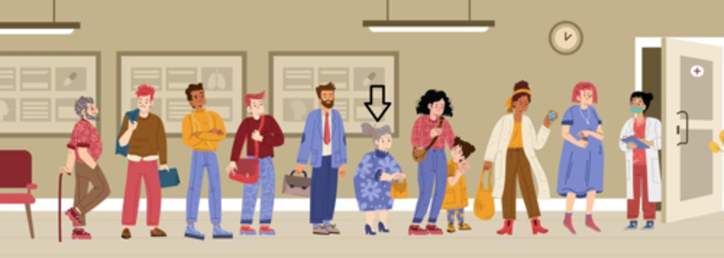 <p>¿Qué lugar ocupa la persona señalada en la fila?</p>