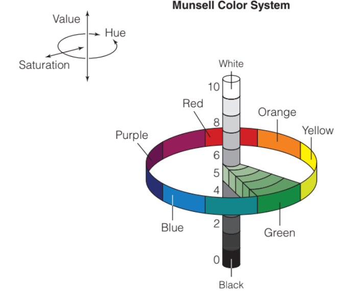 <p>a way to relate the 3 perceptual dimensions</p><p>this one is called <strong>Munsell color system jm&nbsp; &nbsp; &nbsp; &nbsp; &nbsp; &nbsp; &nbsp; &nbsp;                                          </strong></p>