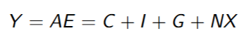 <p>C = purchase of goods &amp; services by individuals</p><p>I = purchases of physical capital </p><p>G = government expenditure on goods &amp; services of their employees</p><p>NX = exports minus imports </p>