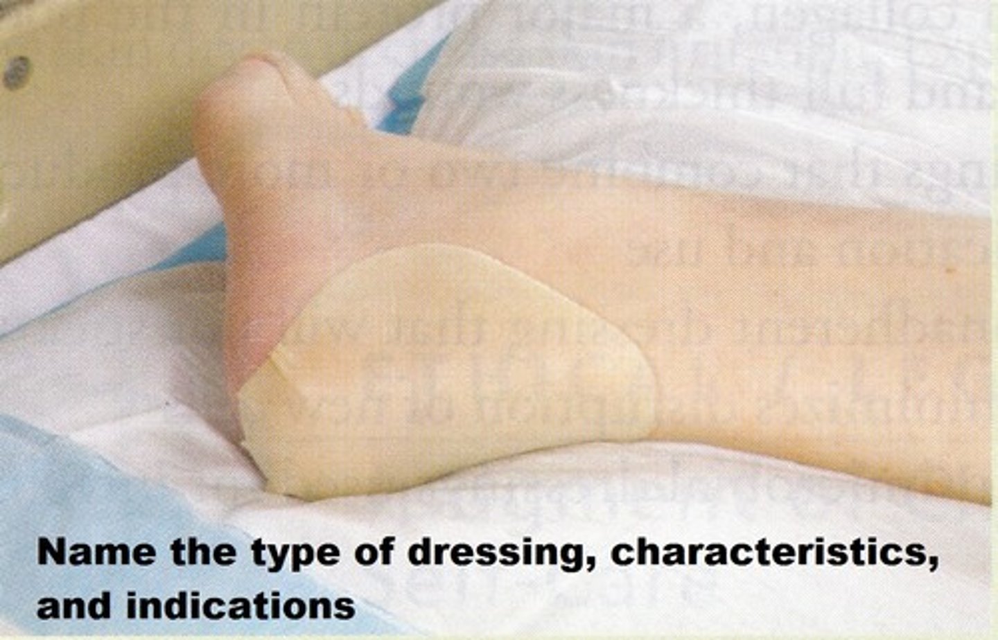 <p>-gel-formed polymers (carboxymethylcellulose, gelatin, pectin)</p><p>-film or foam adhesive</p><p>-does not attach to wound but anchors to the intact surrounding skin</p><p>-dressing absorbs excudate by swelling into a gel-like mass</p><p>-used for partial thickness wounds, full-thickness wounds, and granular or necrotic tissue</p>