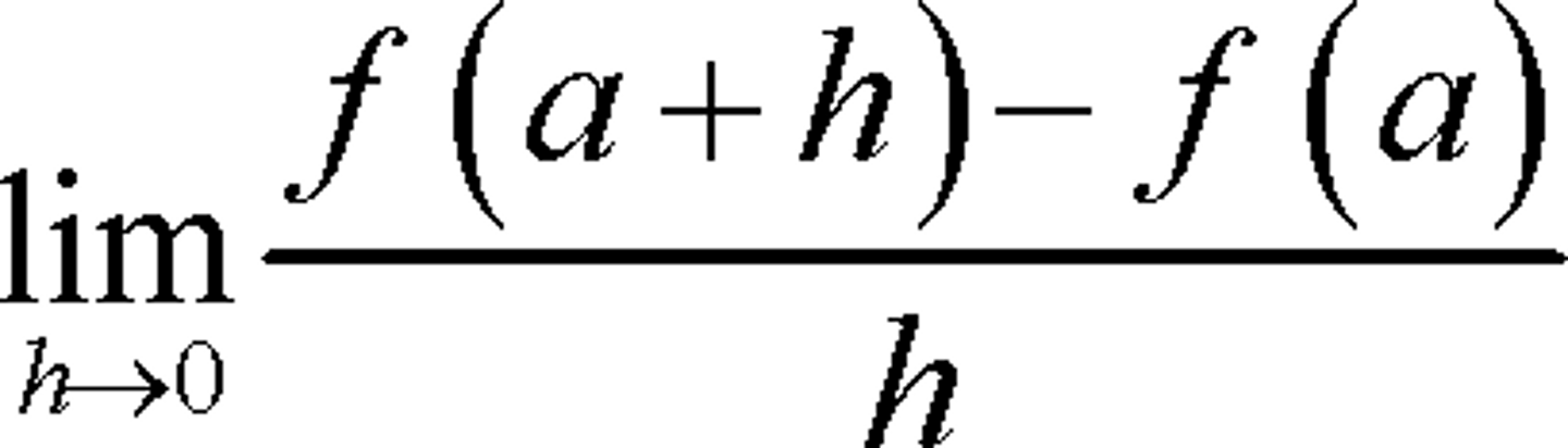 <p>f'(c) = lim x-&gt;c (f(x)-f(c))/(x-c)</p>