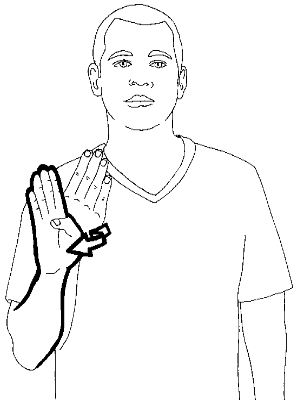 Start with the "B" sign
with your palm facing
you and flip it outward