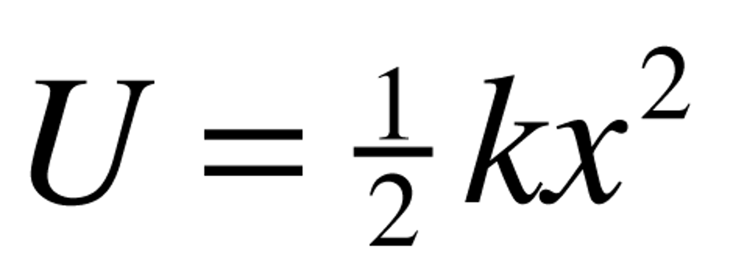 <p>Released to spring constant, k (a measure of the stiffness of the spring) and the degree of stretch or compression of a spring squared.</p>