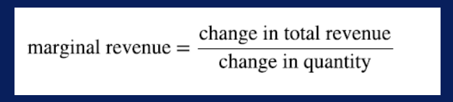<ul><li><p>= price</p></li><li><p>= change in total revenue/change in qty</p></li></ul><p></p>