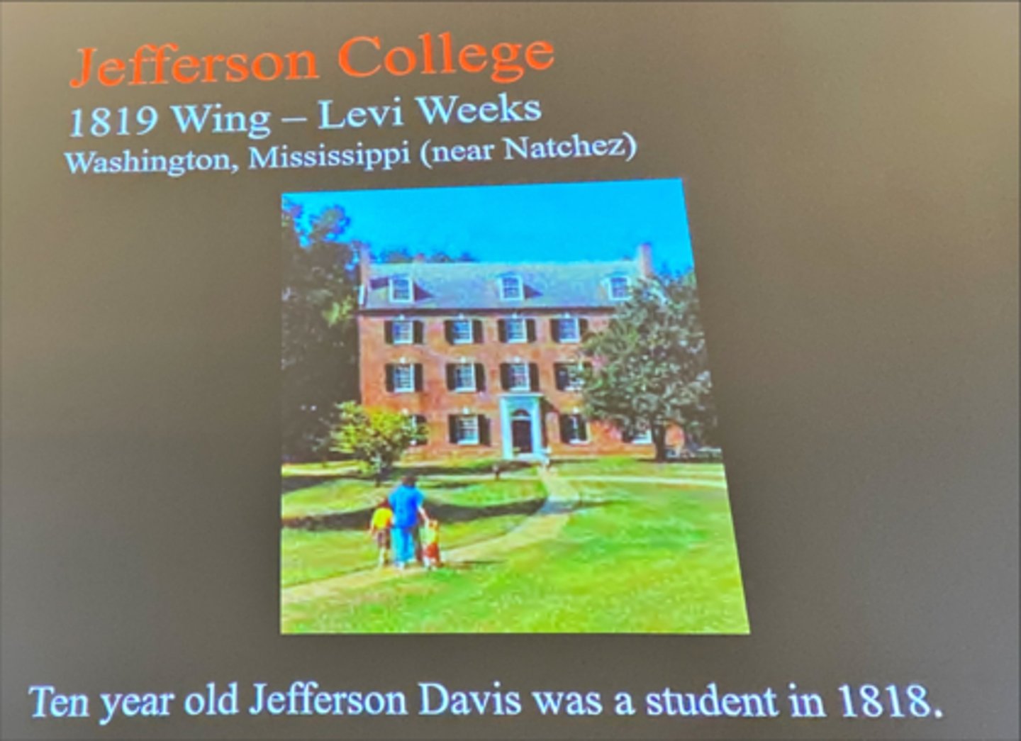 <p>- 1802 Washington, Mississippi (near Natchez)</p><p>- 1819 Wing - Levi Weeks</p><p>- Closed in 1863 during the Civil War</p><p>- Reopened in 1866 as a Prep School which closed in 1964</p>