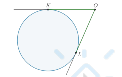 <p>Отрезки касательных, проведенных из одной точки к окружности, равны: </p><blockquote><p>OK = OL</p></blockquote>