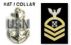 <p>Silver USN on a gold fouled anchor, Perched Eagle, 1 Rocker, Specialty Mark, 3 Chevrons</p>