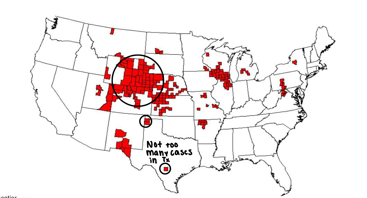 <p>CWD is <strong><mark data-color="rgba(0, 0, 0, 0)" style="background-color: rgba(0, 0, 0, 0); color: inherit;">a fatal, neurodegenerative disease that affects deer, elk, and moose in North America</mark></strong>. It is caused by a misfolded protein called a prion.<span>&nbsp;</span></p><p>Transmission:<span>&nbsp;</span></p><p>CWD is spread through direct contact with infected animals or their bodily fluids, such as saliva, urine, or feces. It can also be transmitted through contaminated soil or vegetation.<span>&nbsp;(Deer hunters eating meat from elk/deer&nbsp;</span></p><p></p>