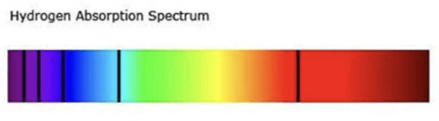 <p>Black lines indicate the wavelengths of light that are absorbed</p>