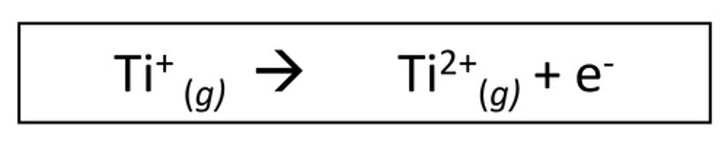 <p>Energy needed to remove one mole o electrons from one mole of 1+ ions in their gaseous state to form one mole of 2+ ions</p>