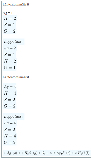 <p>Lähtöatomimäärät</p><p></p>
