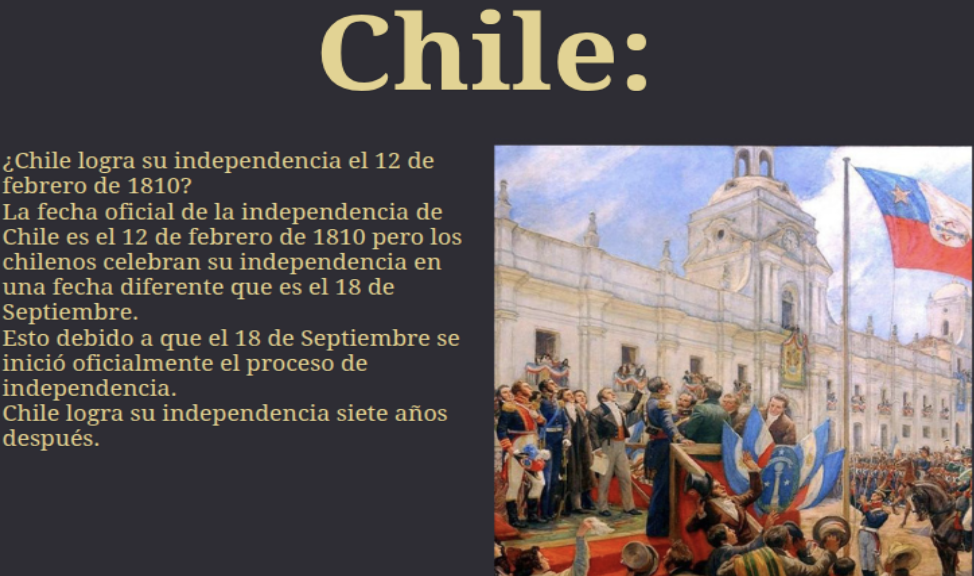 <p>Did Chile achieve its independence on February 12,1810? The official date of Chile's independence is February 12, 1810, but <strong>Chileans celebrate their independence on a different date, September 18. </strong>This is because the independence process officially began on September 18. Chile achieved its independence seven years later.</p>