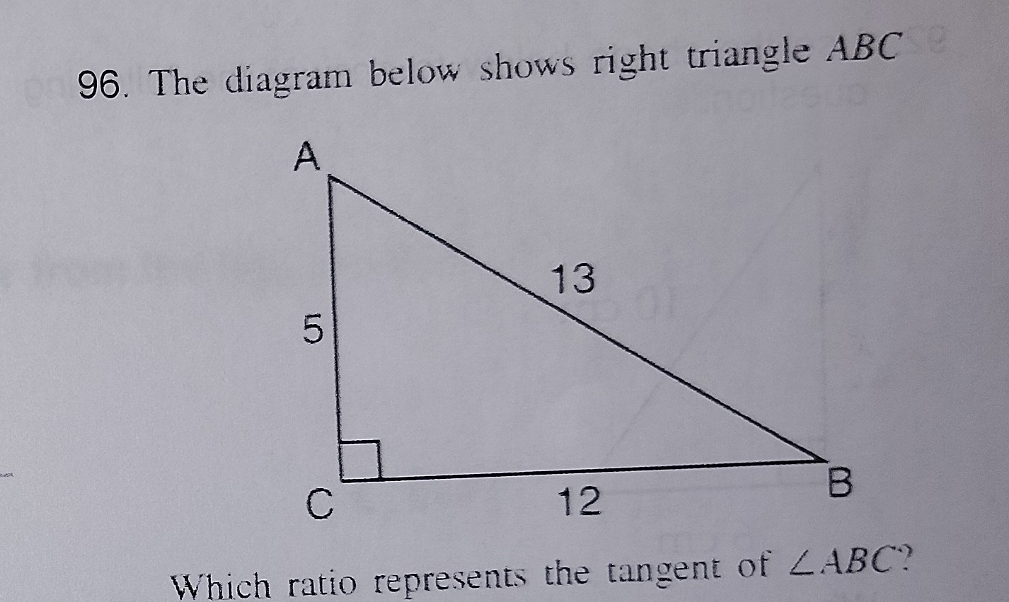 <p>Which rato represents the tangent of ∆ABC</p>