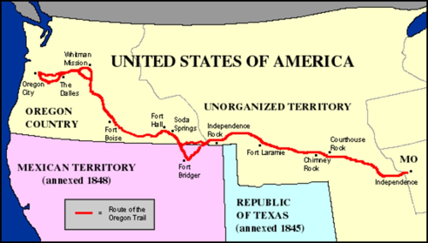 <p>trail from Missouri to Oregon used by many pioneers during the 1840s</p>