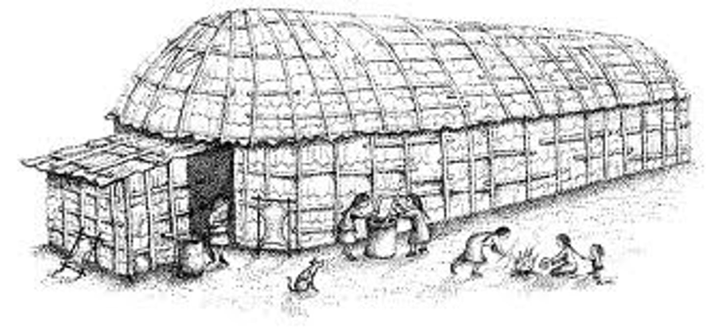 <p>American Indians along the Pacific Coast lived in the these plank houses. (p. 4)</p>