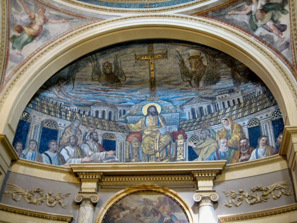 4 flying symbols: Matthew (monkey), Mark (lion), Luke (bull), John (eagle)