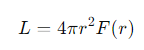 <p>Its the total energy emitted by a source per unit time</p><p></p><ul><li><p>r =the distance from the source</p></li><li><p>F(r) =the flux at that distance.</p></li></ul><p></p>