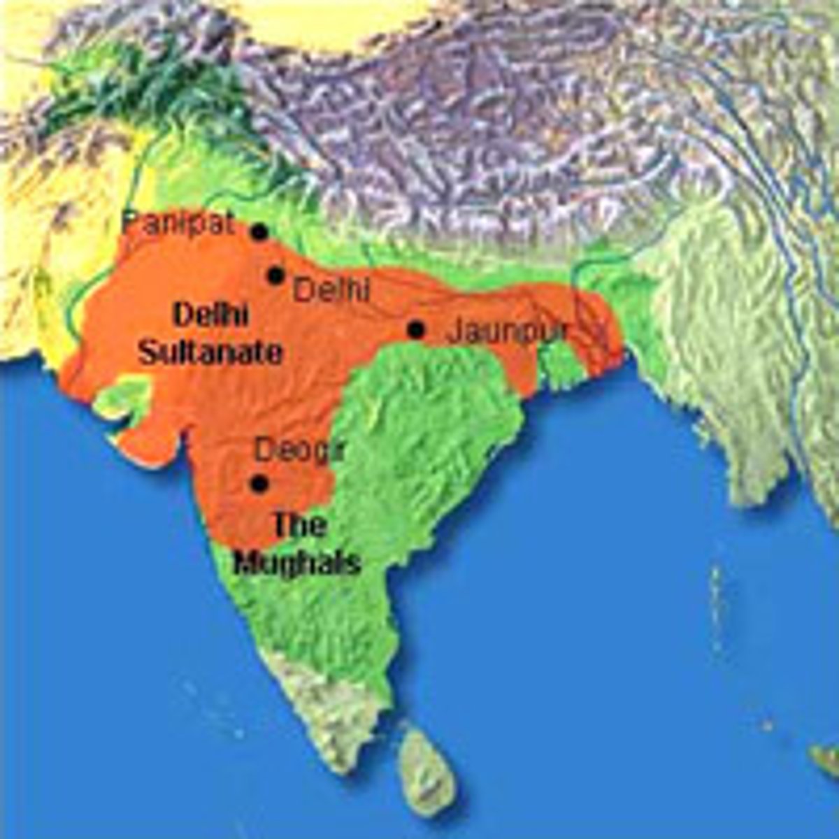 <p>The first Islamic government established within India from 1206-1520. Controlled a small area of northern India and was centered in Delhi. Although they ruled with practices similar to the Abbasid Empire, they were Turkish speaking (not Arabic). "Theoretically" religiously tolerant, but tried to convert many, instituted a jizya tax, and destroyed Hindu temples.</p>