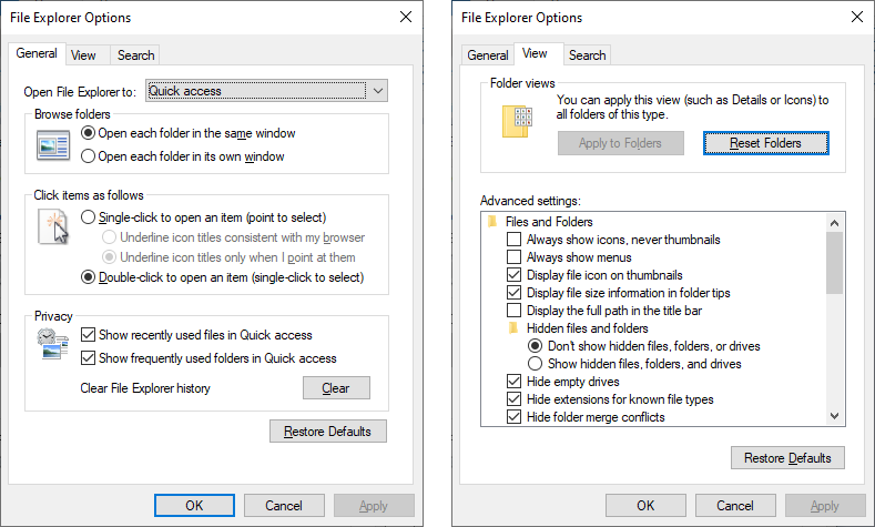 <p>File Explorer Options</p>