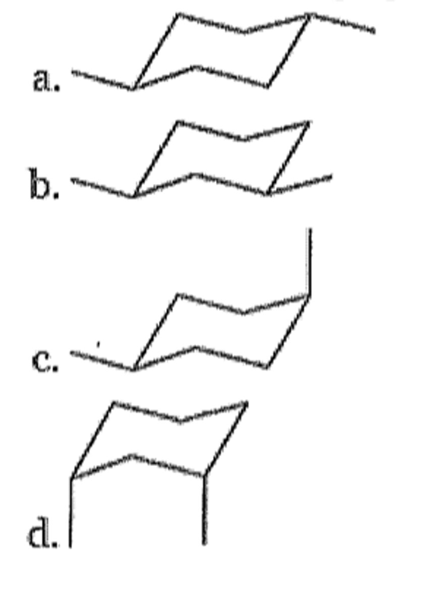 <p>Which of the following represents the most stable conformation of cis-1,4-dimethylcyclohexane?</p>