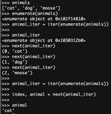 <p>Enumerator is iterable</p><p>• It produces (index, value) tuples</p><p>• We can ‘unpack’ these into variables</p><p></p>