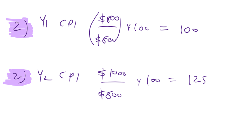 <p>use the market baskets, then divide the current year by the base year and multiply by 100</p>