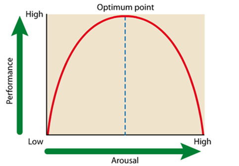 <ul><li><p><span><span>This theory suggests that as arousal increases, so does performance => only to an optimal point</span></span></p></li><li><p><span><span>Any further increases in arousal can cause performance to deteriorate</span></span></p></li><li><p><span><span>Under-arousal and over-arousal can be equally bad for performance</span></span></p></li><li><p><span><span>the optimum level can vary depending on experience, personality and the task </span></span></p></li></ul><p></p>