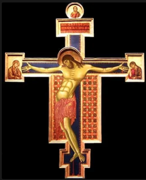 <ul><li><p>birth/death : 1251 - 1302</p></li><li><p>works: crucifiction (1270)</p></li><li><p>the Flagellation of Christ ( 1280 )</p></li><li><p>The Virgin and Child with Two Angels ( 1280 )</p></li><li><p>Christ Mocked ( 1280 )</p></li><li><p>Virgin and Child Enthroned ( 1290 - 1300 )</p></li></ul><p></p>
