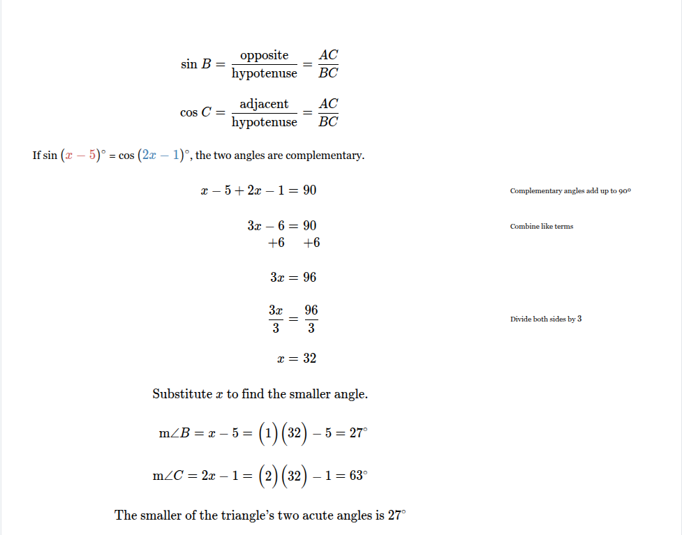<p><span><span>The&nbsp;smaller&nbsp;of&nbsp;the&nbsp;triangle’s&nbsp;two&nbsp;acute&nbsp;angles&nbsp;is&nbsp;27∘</span></span></p>
