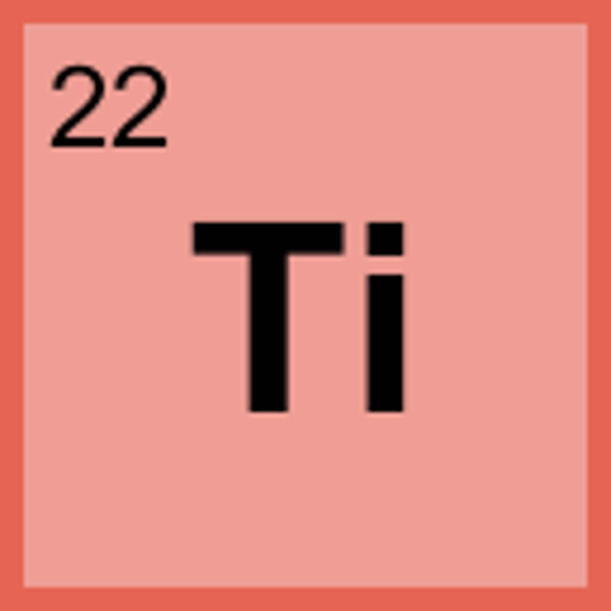 <p>Symbol: Ti<br>Atomic Mass: 47.87<br>Atomic Number: 22</p>