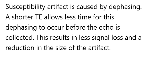 <p>B. Susceptibility artifact decreases</p>