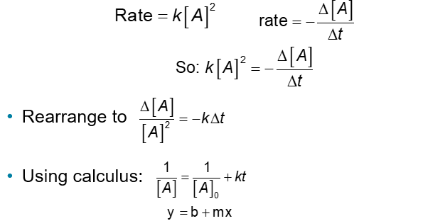 <p>Rates that depend only on a reactant to the second power</p>