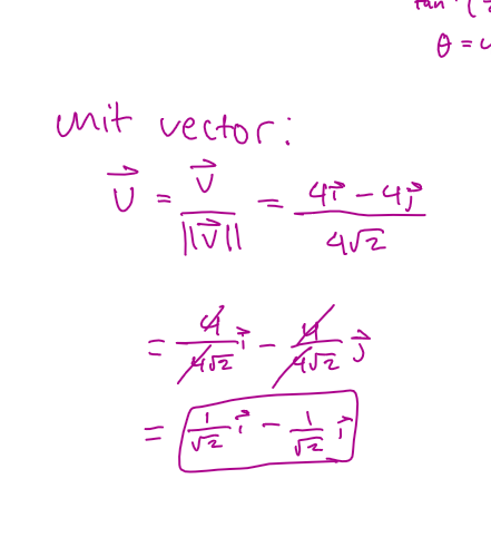 <p>creating a unit vector from another vector v is called normalizing the vector</p><p>formula: u = v/||v||</p>