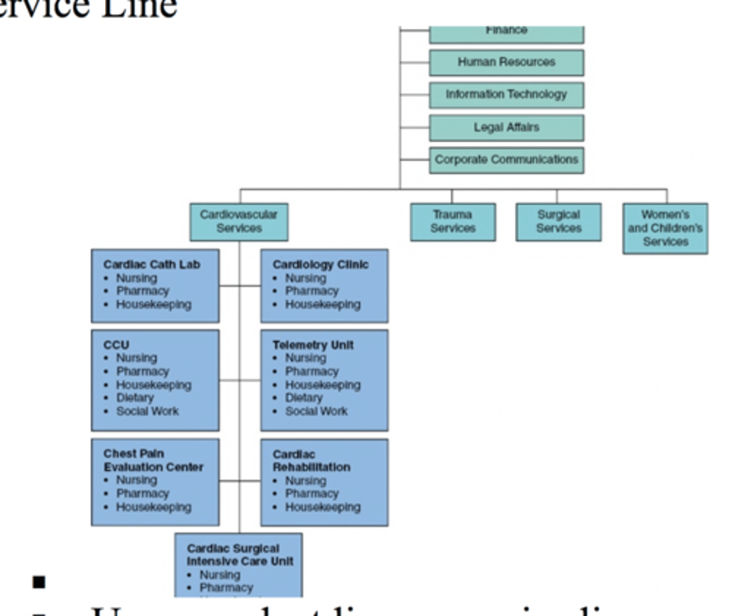 <p>-smaller in scale than large bureaucratic system</p><p>-overall goals determined by the larger organization, but the service line would decide on the processes to be used to achieve the goals</p>