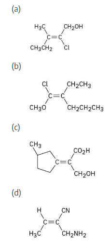 <p><span>Assign </span><em>E</em><span> or </span><em>Z </em><span>configuration to the following alkenes:</span></p>