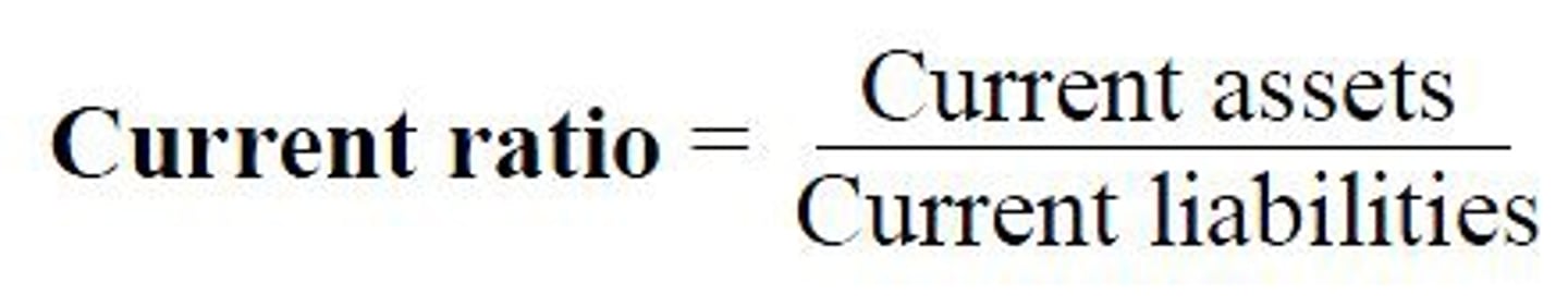 <p>measures a business's ability to pay back their current liabilities with their current assets.</p><p>- A current ratio of 2:1 generally indicates a sound financial position but it depends on the type of firm, how other firms in the industry are operating and factors in the external environment.</p><p>- The higher the current ratio, the more capable the business is of meeting their short-term obligations.</p>